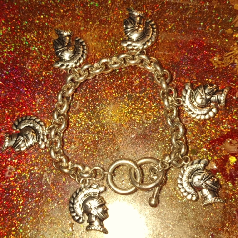 Old vintage silver Roman soldier charm bracelet